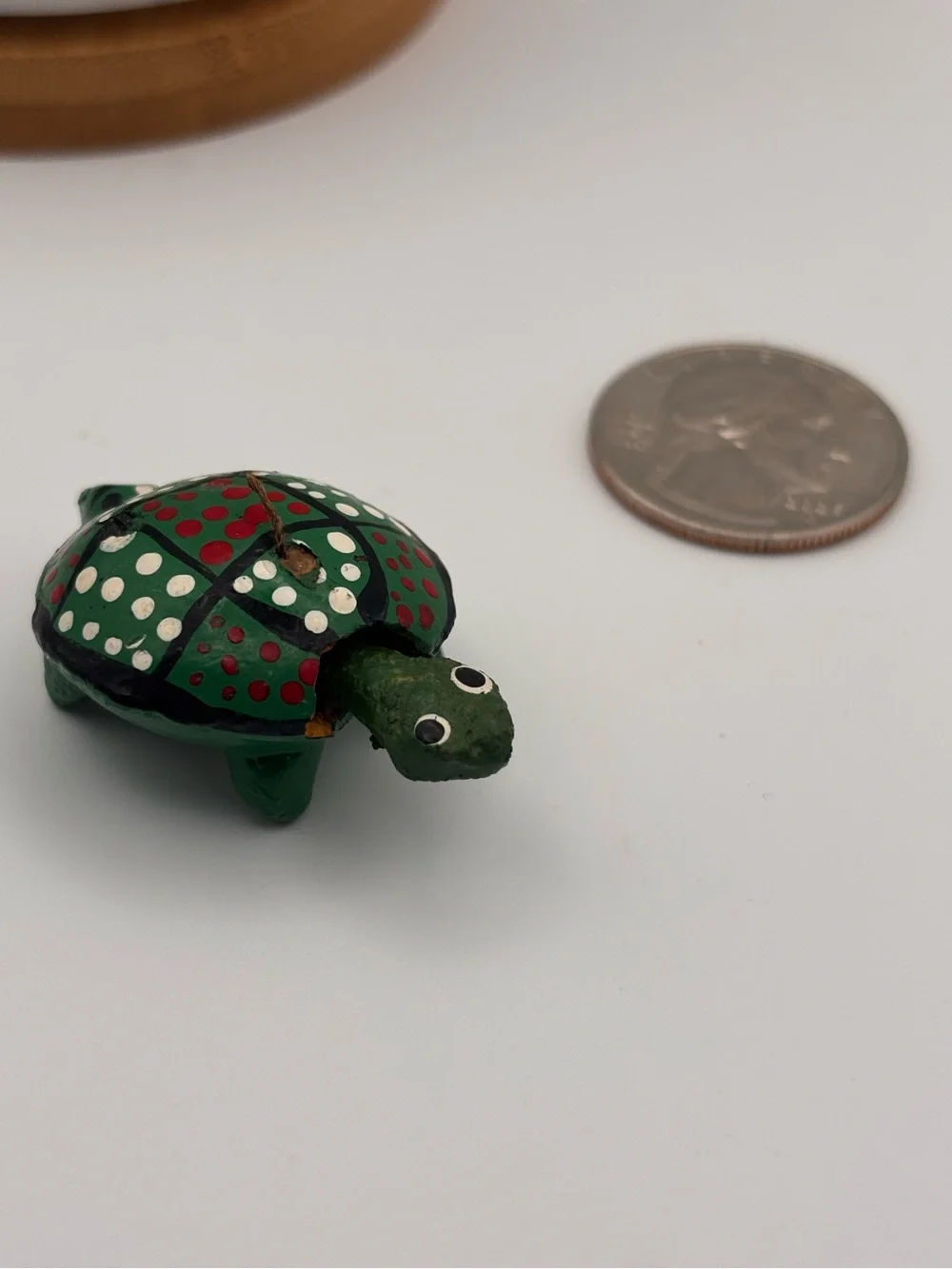 Mexican Hand-Carved Wooden Turtle Bobblehead Figurine, Miniature Turtle Trinket